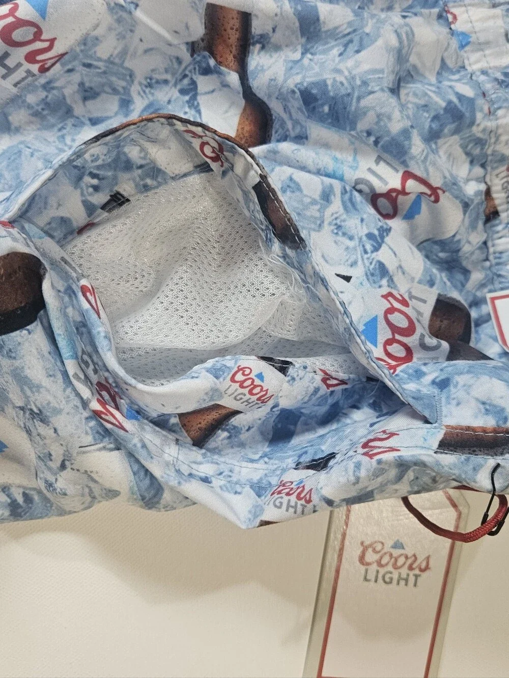 NWT Coors Light Swim Trunks Mens 3XLT Blue White Beer Bottle Print Festival Wear